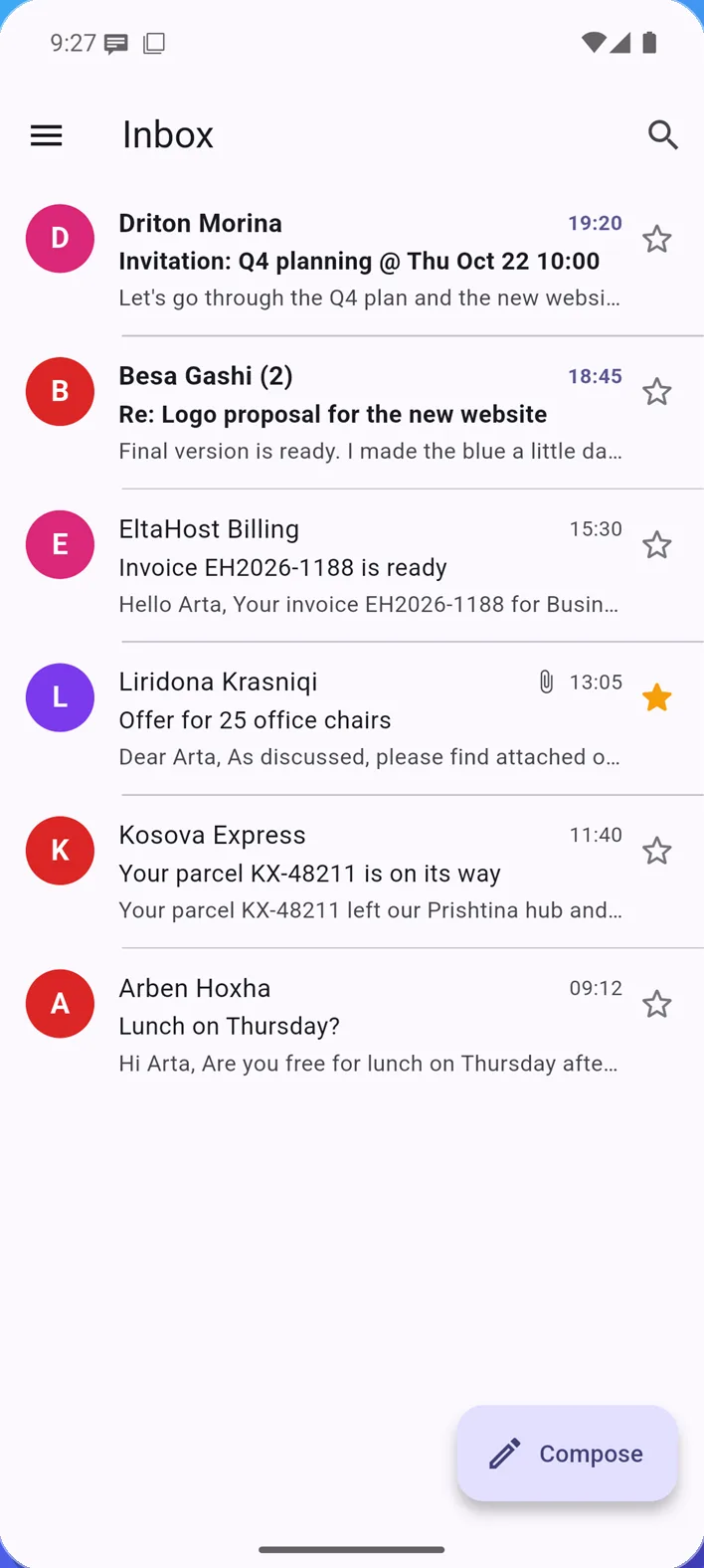 Mailsky inbox on a phone